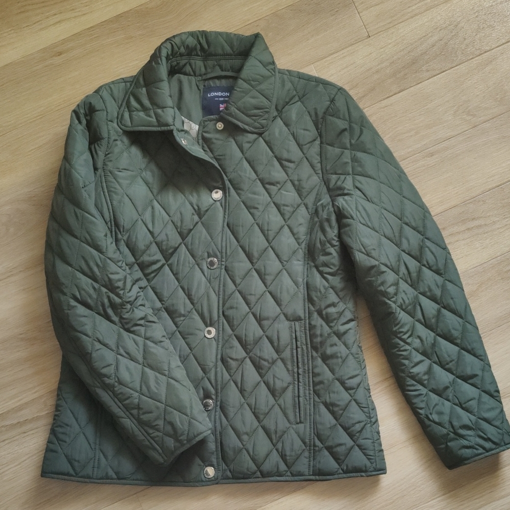 London Fog Women's Olive Quilted Puffer Jacket Sz Small